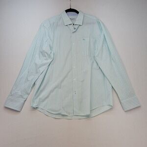 Tommy Bahama Button Up Men Large Aqua Striped IslandZone Pima Cotton Long Sleeve